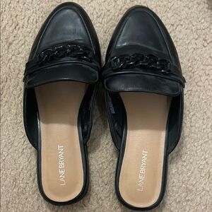 Lane Bryant Black Mules with Chain-Link Detail